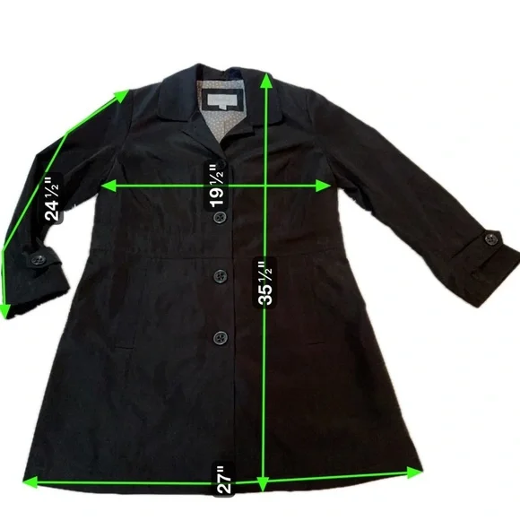 Relativity Black Button Front Trench Coat Size Large - Picture 14 of 16